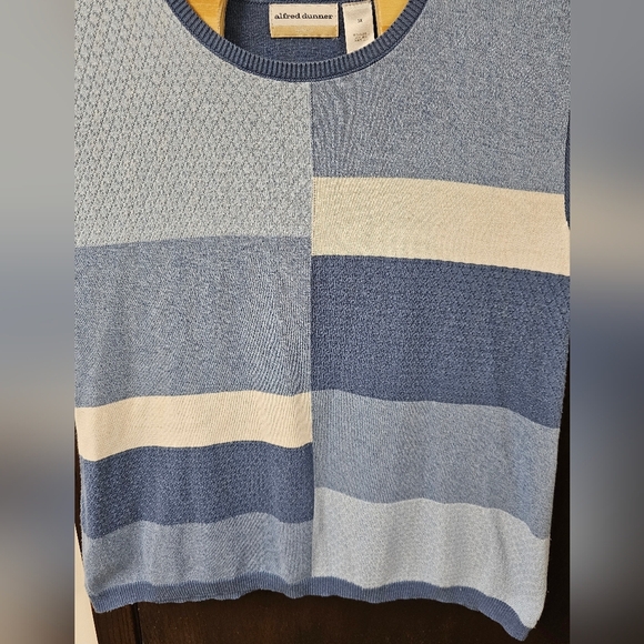 Vintage Blue & White Patchwork Short Sleeve Sweater Alfred Dunner 3X - Picture 2 of 4